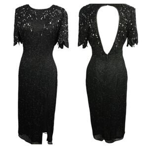 CHAMP ELLYSE Open Back Hand Beaded Silk Gown 6 Elegant EventWear Coquette